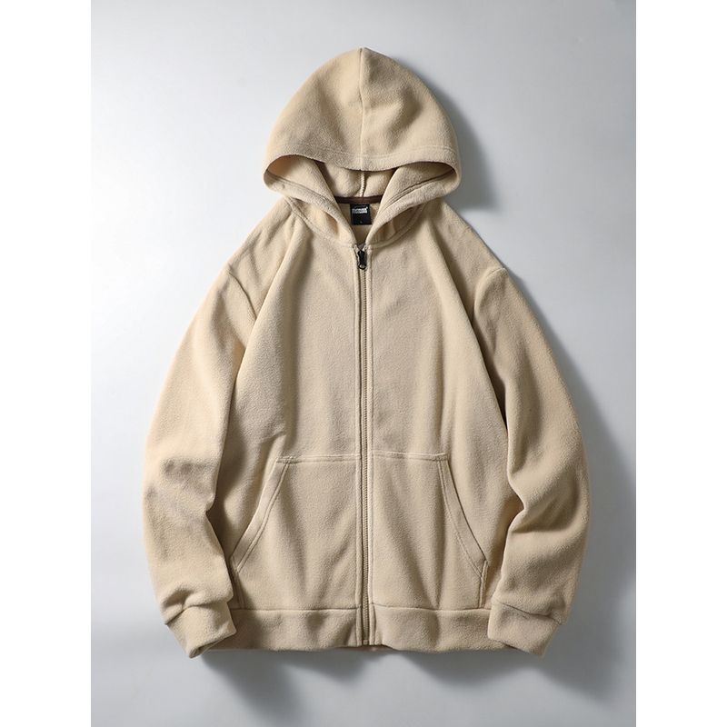 Retro Double-Sided Polar Fleece Cardigan Cattle Goods Coat Sweatshirt Khaki 3XL