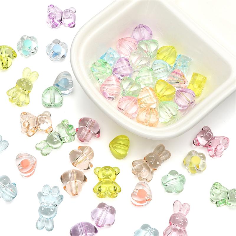 Acrylic Transparent Animal Rabbit Bear Heart Beads for DIY Jewelry 20 Pcs