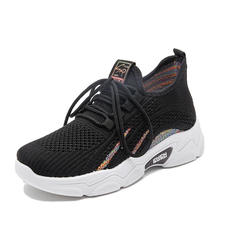 Женские спортивные туфли с толстой подошвой повседневные туфли увеличивающие рост дышащие плетеные женские туфли 36 чёрный 1345₽