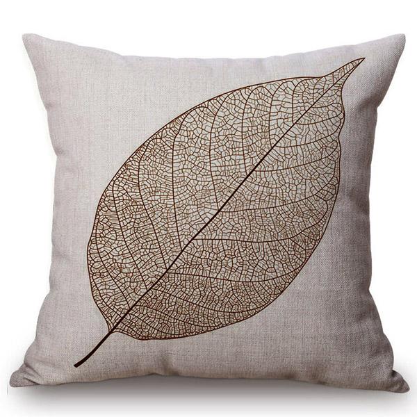 Modern Brown Coffee Leaf Pattern Concise Car Decorative Cushion Cover Sketch Plant Cotton Linen Sofa Pillow Case Cojines