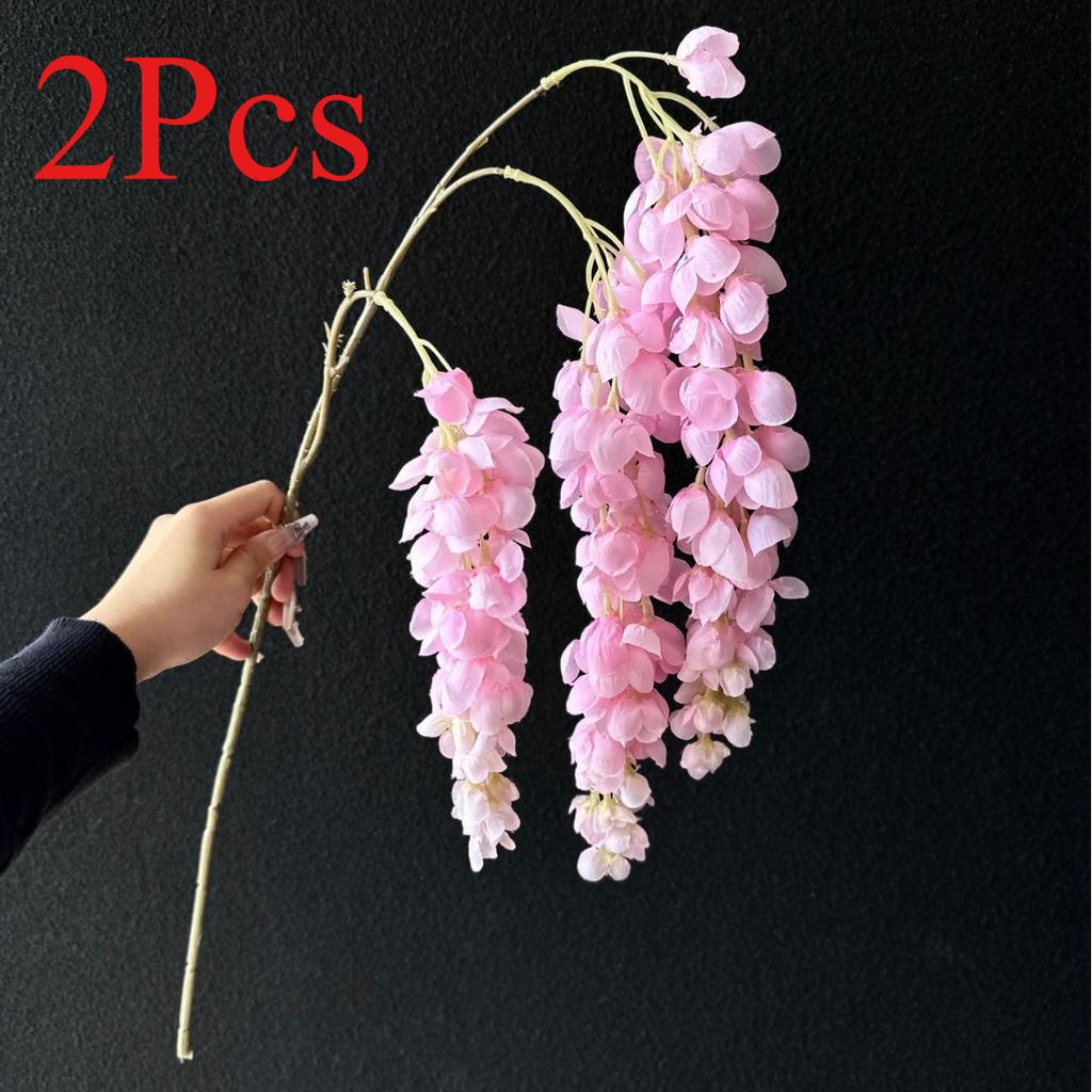 2Pcs Simulation Long Branch 3-pronged Orchid Wisteria Flowers for Holiday Home Outdoor Patio Garden Decoration