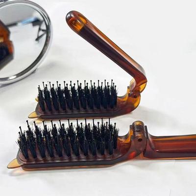 Peine plegable antiestático ámbar: compacto, de cerdas de cerdo, para viaje, seguro para el cuero cabelludo.