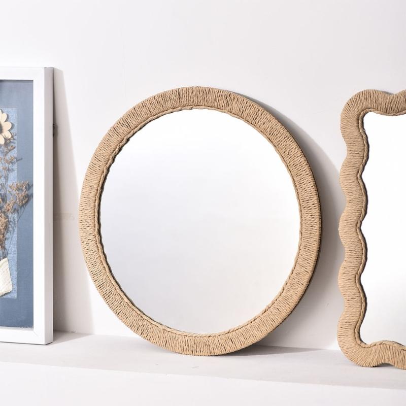 Bathroom Mirror for Wall Round Handmade Woven Frame Vanity Mirror Decorative Mirror for Bedroom,Living Room,Entryway