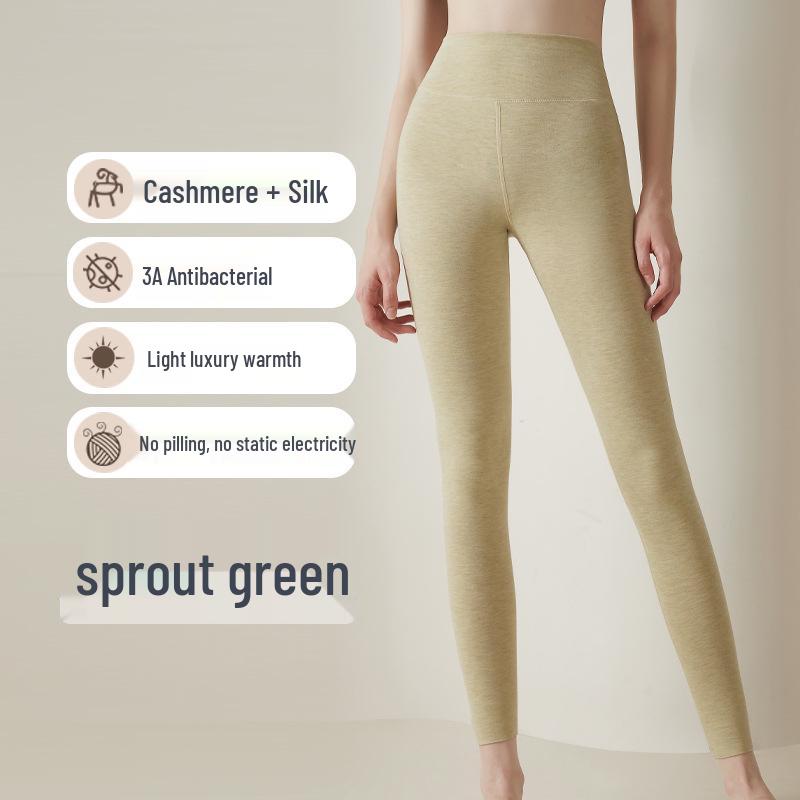 Women's High-Waist Silk Cashmere Fleece-Lined Pants - Seamless, Warm, and Thick for Autumn/Winter Cold Protection