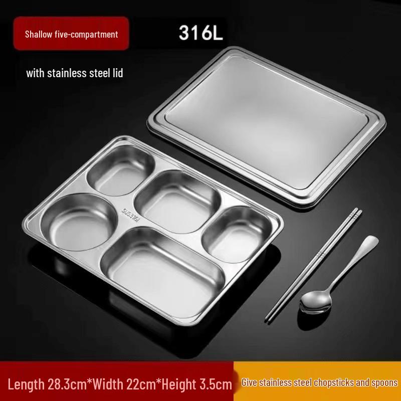 316 Stainless Steel Divided Meal Tray with Lid