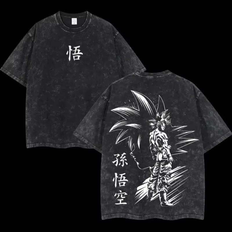 Anime Dragon Ball Cosplay Washed TShirt Cotton Short Sleeve Top Casual Sports Fitness TShirt Mens Harajuku Clothing