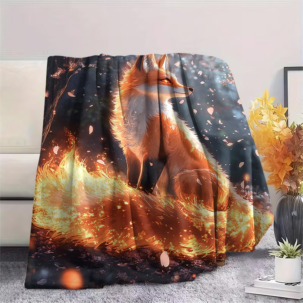 Fox Print Flannel Blanket, High quality Comfortable for All Seasons, Home Decor, Warmth and Comfort, Perfect for Christmas Gifts