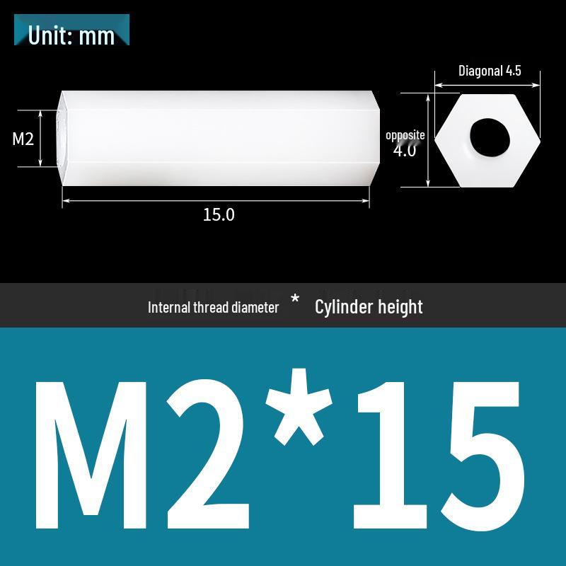 Black & White M2 Nylon Hexagonal Double-Through Standoff Spacer for PC Board Support
