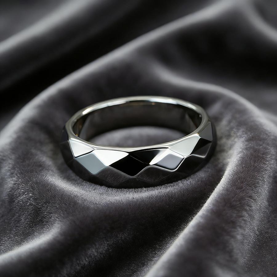 Anillo para Hombre de Piedra Hematita 4 Tallas Disponibles Piedra Negra Multifacética Accesorios para la Mano Energía Positiva Meditación Sanación Anillo