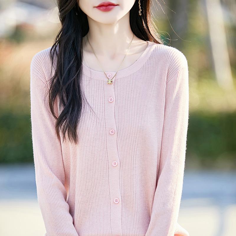 Women's Lightweight 50% Wool 50% Mulberry Silk Cardigan - 4-Season Versatile Knitwear for All-Year Comfort & Style