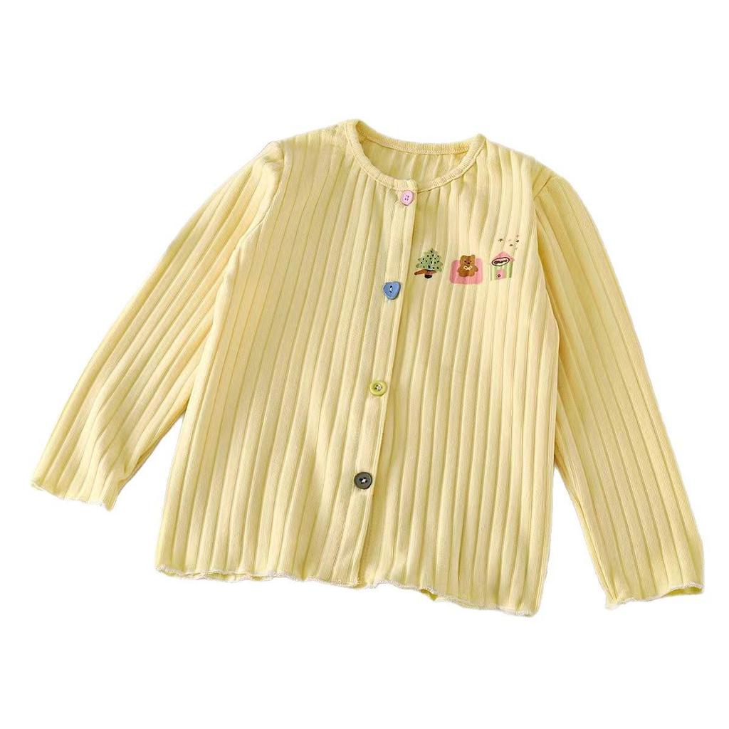 Korean Style Cartoon Cardigan: Colorful Button Long Sleeve Jacket for Baby Girls