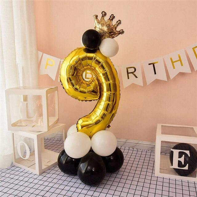 32inch 0-9 Black Gold Blue Number Balloon Crown Digit Helium Foil Ballon Baby Shower Birthday Party Wedding Decor Balls Supplies