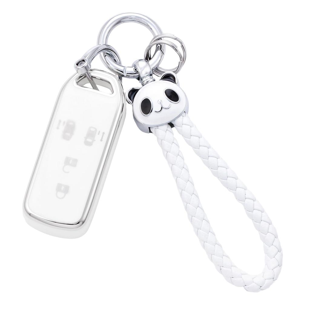 Key Case Compatible with Honda NBOX Custom Key Cover Smart Key Case Panda Key Holder Silver White [HOYZE] N-BOX N-VAN N-WGN N-ONE