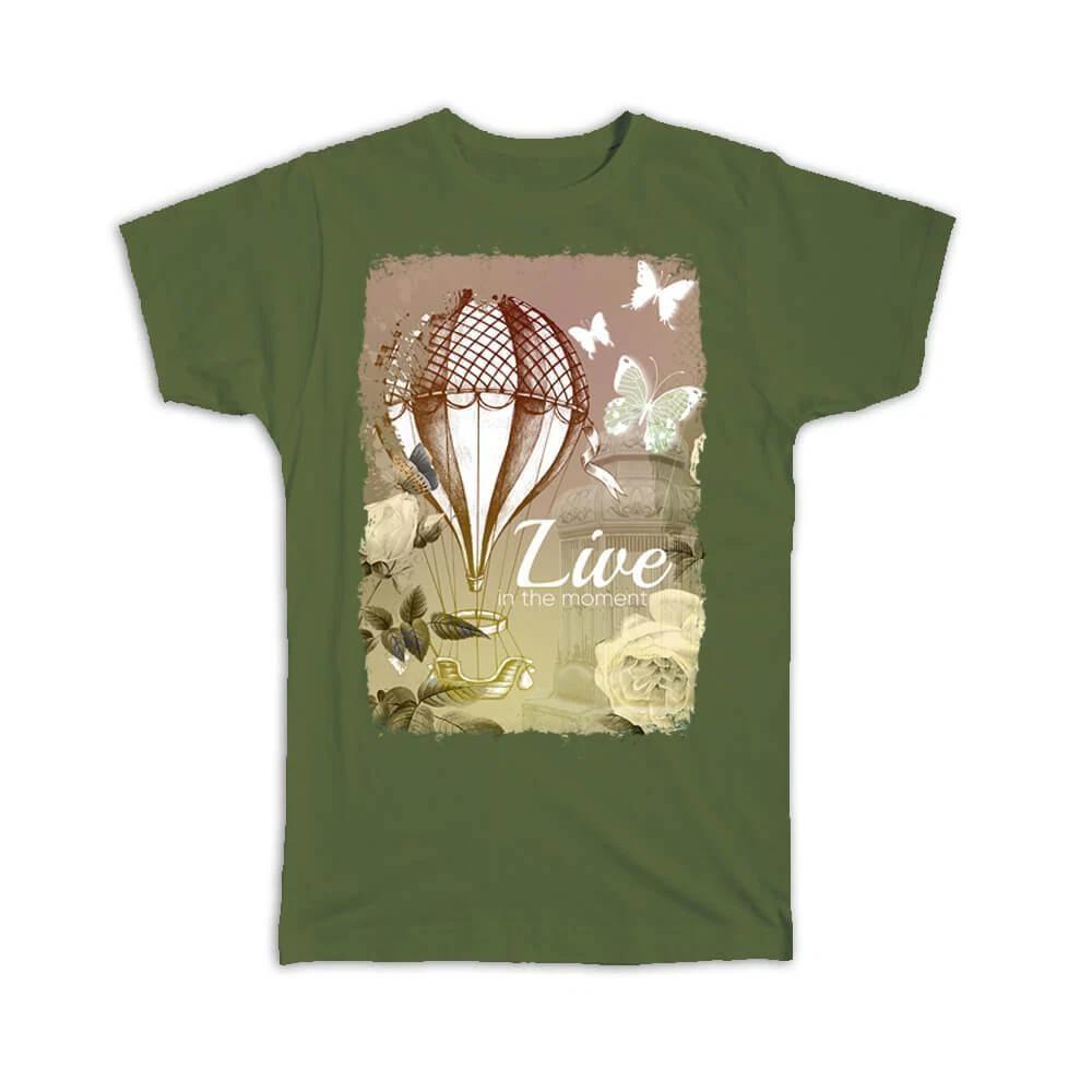 

Gift T-Shirt : Vintage Hot Air Balloon Retro Art Print Butterfly Rose Ballooning 4XL