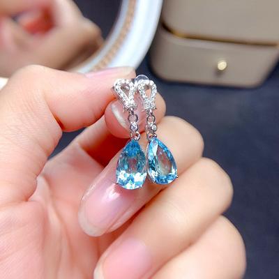 Huitan Fashion Fresh Sky Blue Water Drop Cubic Zirconia Dangle Earrings Temperament Women's Accessories Daily Wear Party Jewelry