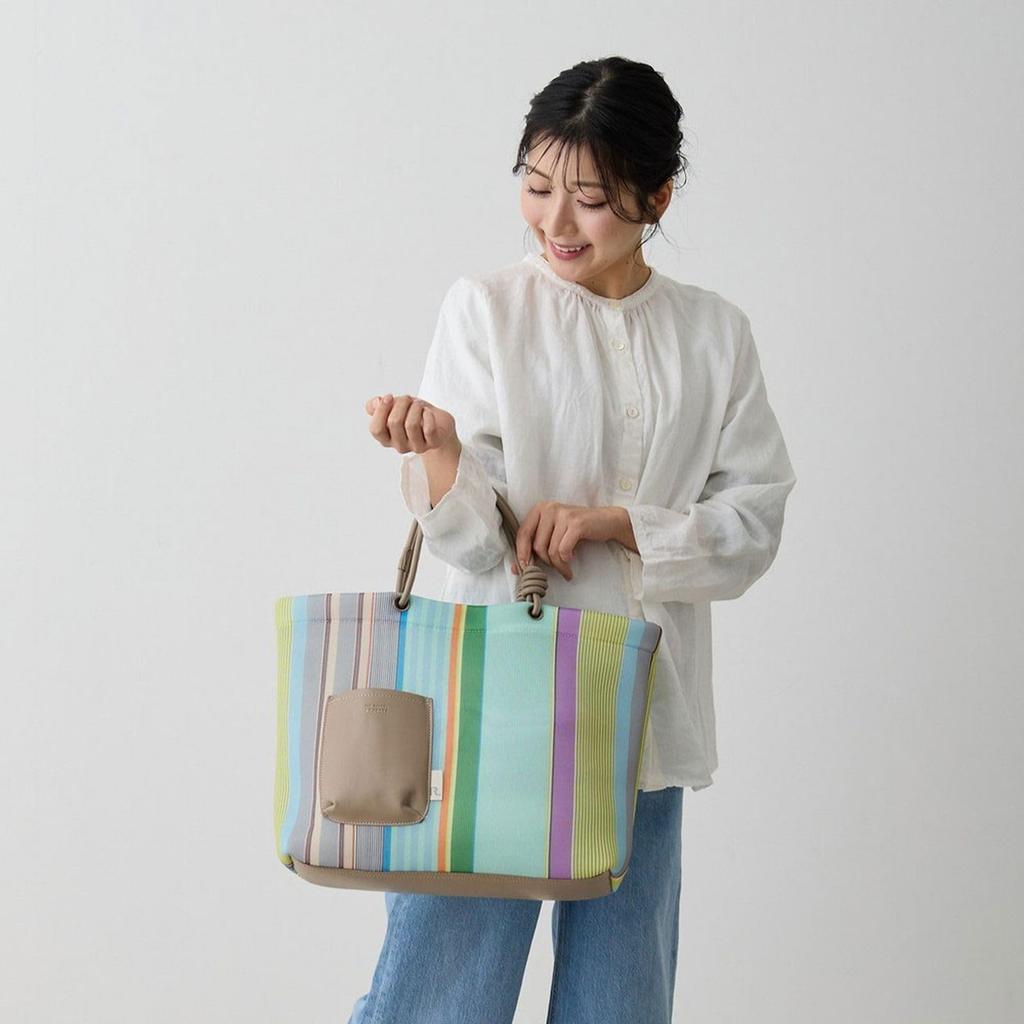 Rootote Fluffy Lightweight Mesh Landscape Tote Bag, A4 Size, SC.Medium.Stripe.Wafer-B, 1083 (03 Lavender)