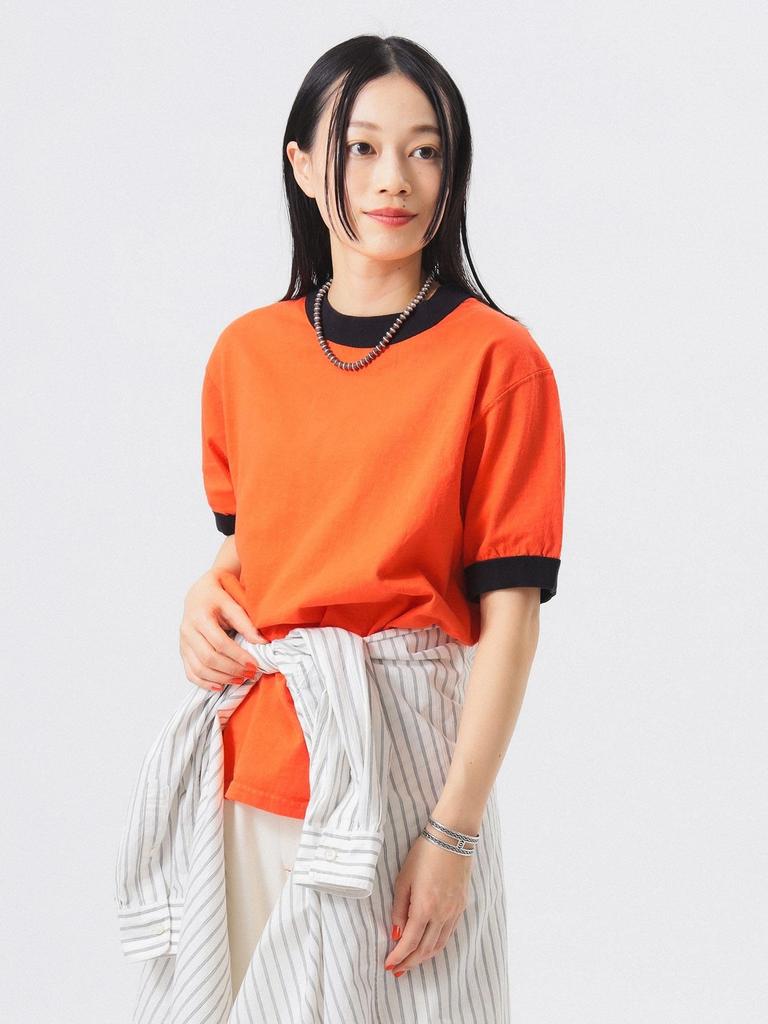 BEAMS BOY TEE Goodwear Special Order Short Sleeve Ringer Tee M S/S Women's ORANGEBLACK