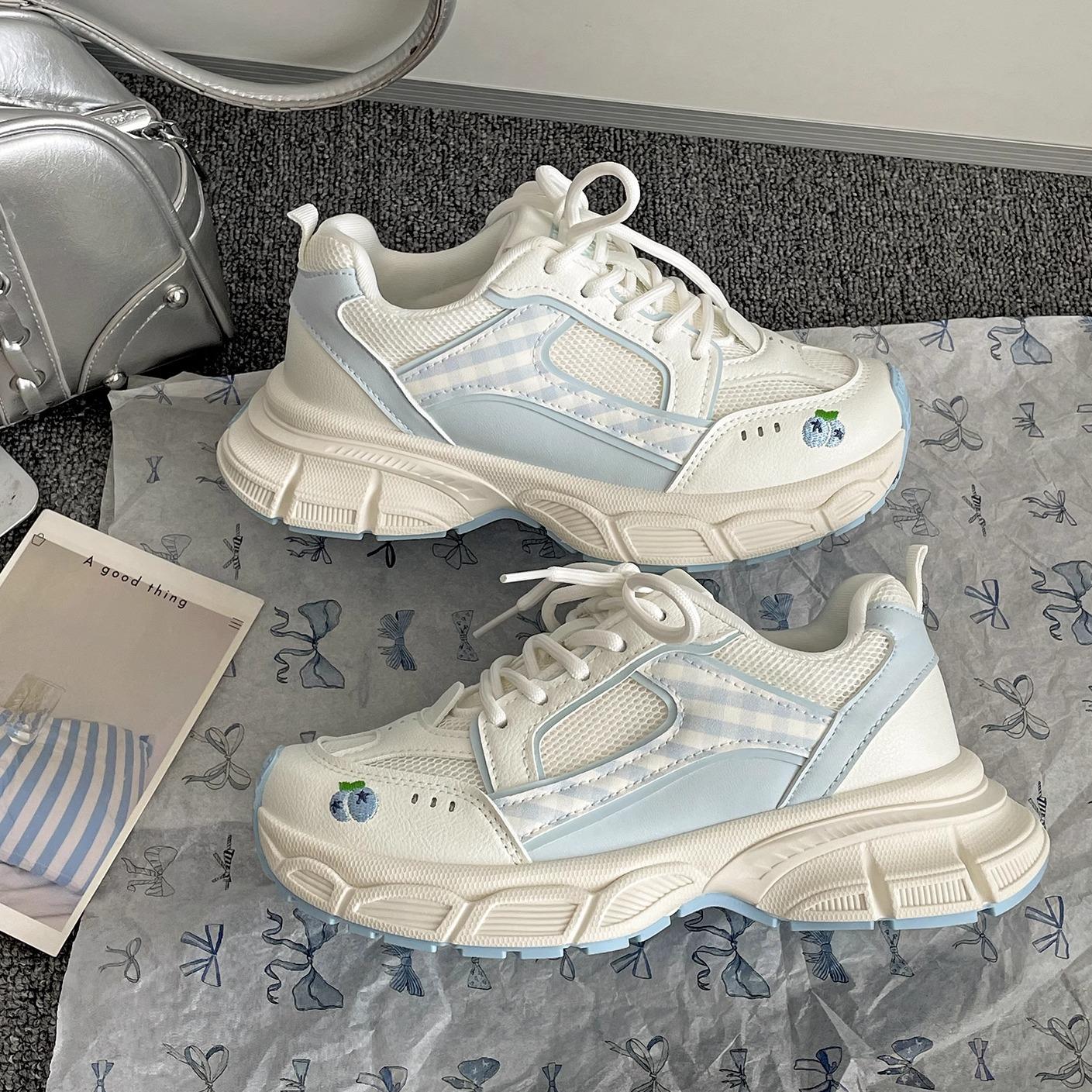 

White retro lightweight thick-soled heightening dad shoes women s 2025 new summer popular casual breathable sports shoes 40