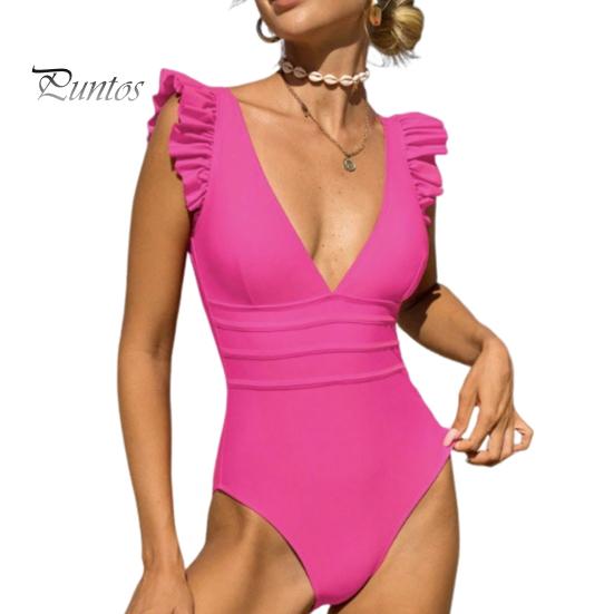 

Женское цельное монокини с рюшами и глубоким V-образным вырезом, обтягивающее без рукавов, однотонное, эластичное, мягкое, быстросохнущее, с плотной талией, съемные подушечки, беспроводной серфинг S розы красного