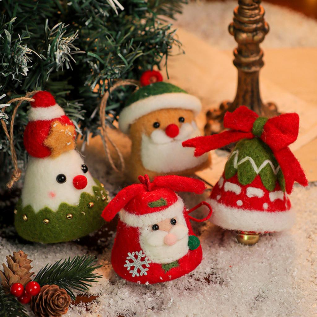 New Christmas Decoration Wool Felting Plush Christmas Bell Santa Claus Snowman Jingle Bell Christmas Tree Hanging Pendant