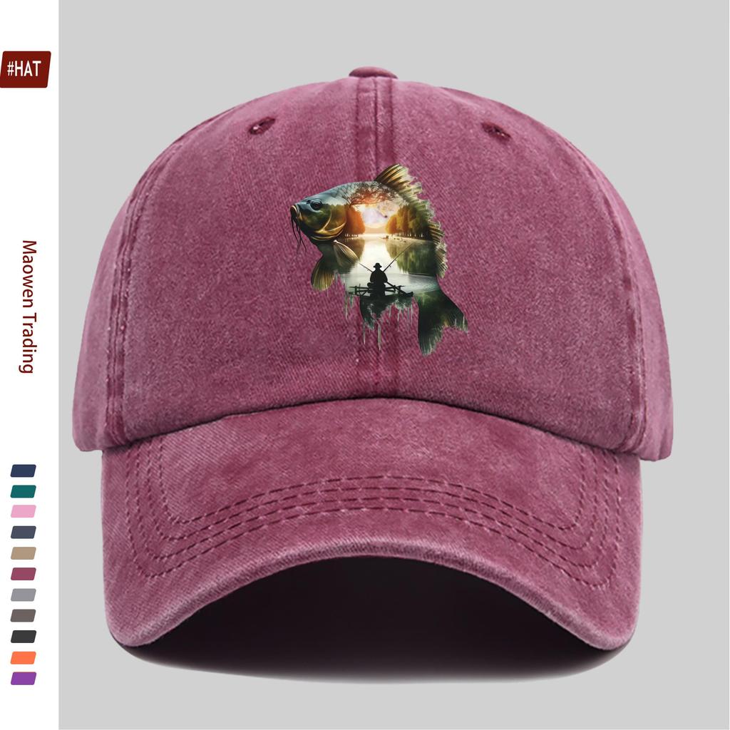 Pc Pcs Mens Womens Vintage Fishing Baseball Cap Adjustable Trucker Hat with FishingThemed Print Lightweight Washed Sui