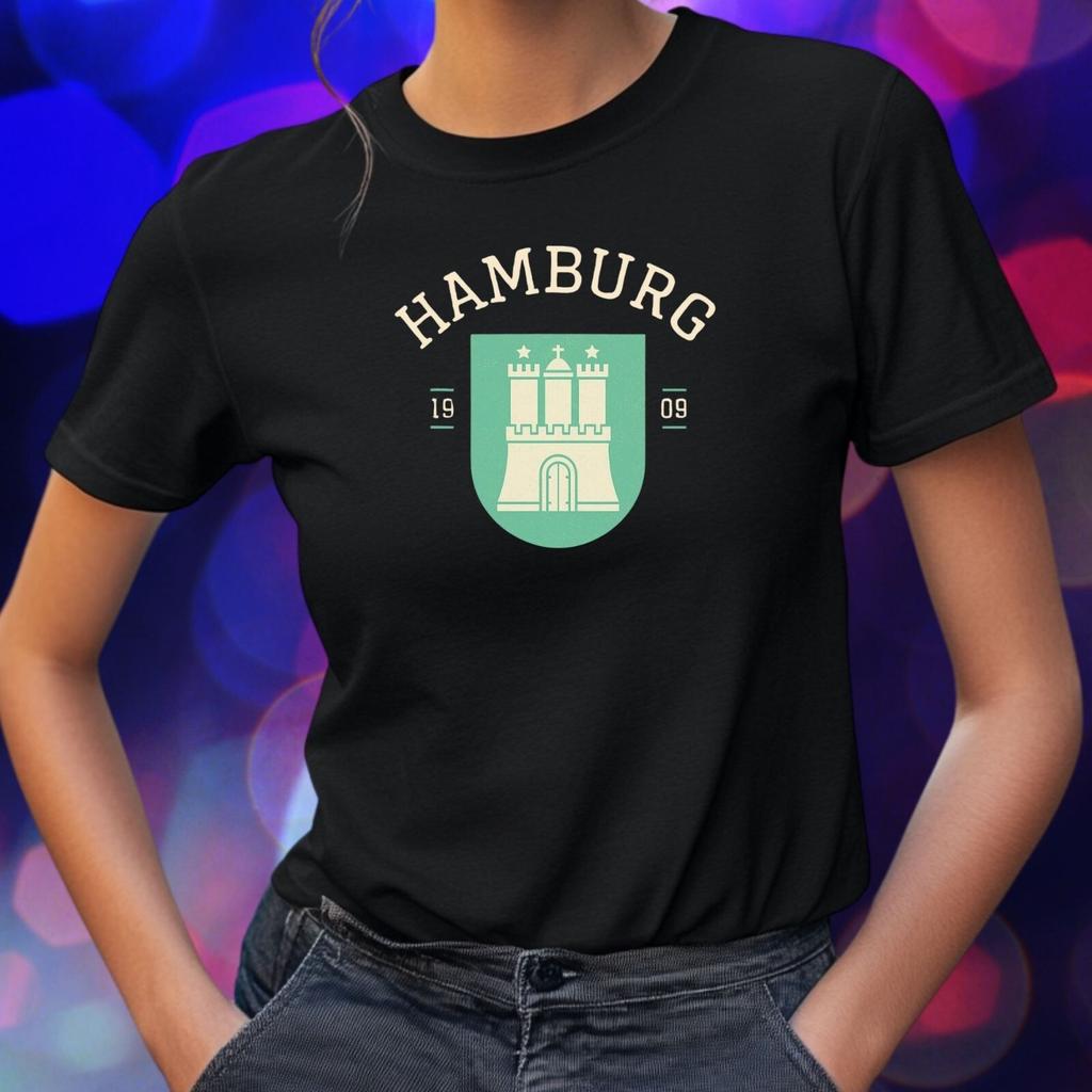T-Shirt Frauen Hamburger Wappen Souvenir Geschen Motiv Baumwolle Größe S bis 3XLWird in neuem Fenster oder Tab geöffnet