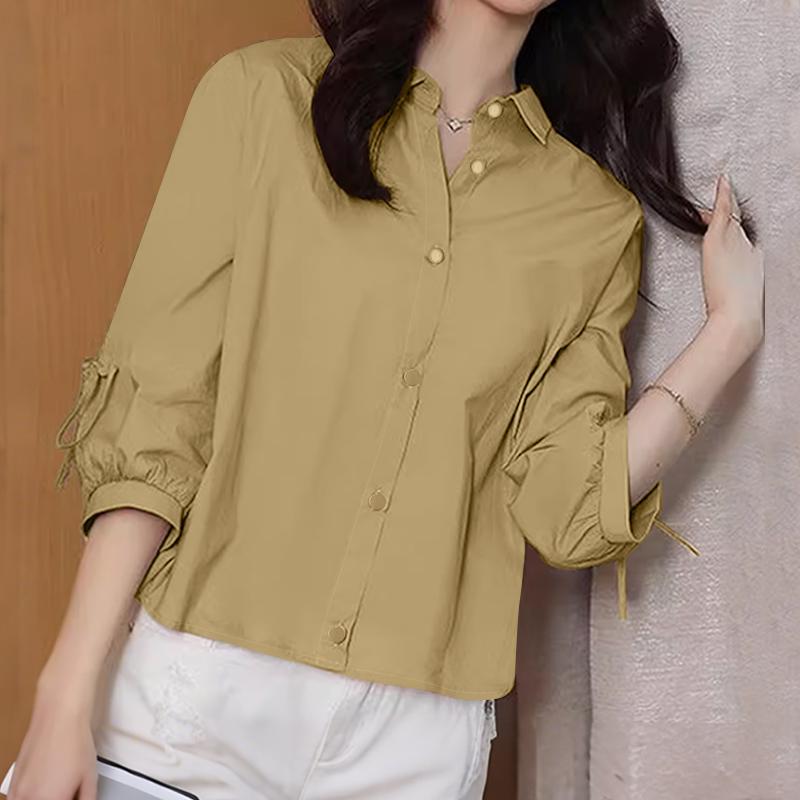 

ZANZEA Женская повседневная блузка свободного кроя с отложным воротником и рукавами 3/4-фонариками 4XL хаки