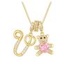 Luxurious Teddy Bear Pendant Necklace with Diamond Inlaid 26 English Letters Charm - European and American Fashion Style