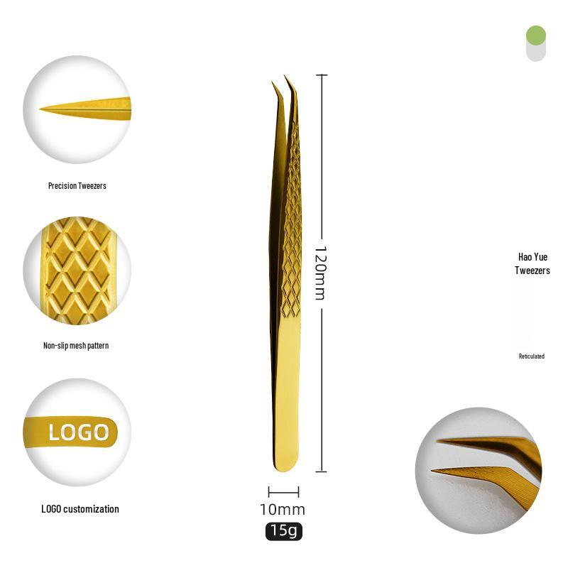Golden Feather Stainless Steel Eyelash Tweezers for Grafting and Extensions