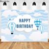 Alles Gute zum Geburtstag Fotografie Hintergrund Blauer Himmel Weiße Wolken Heißluftballon Dekorations Requisiten Babyparty Foto Hintergrund Banner