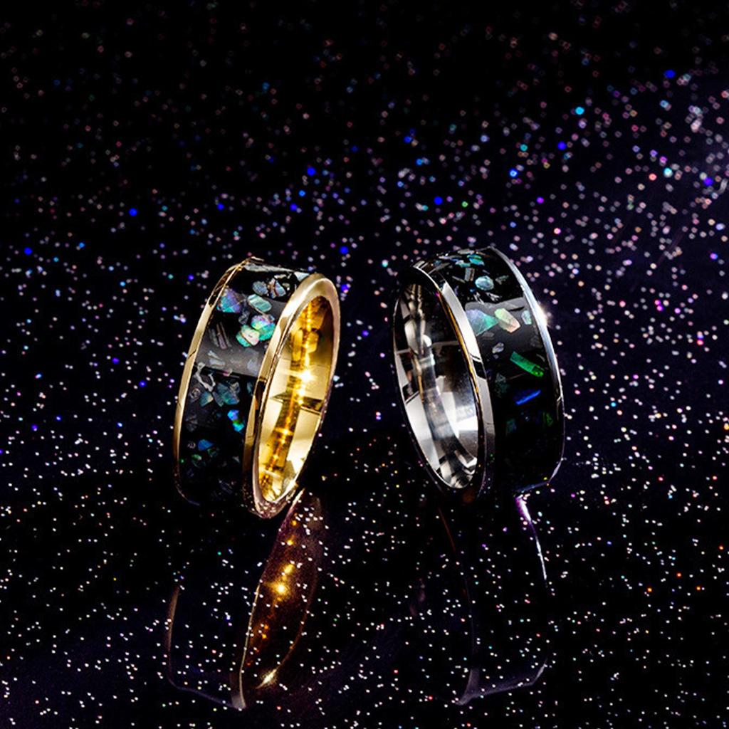 Men's 8mm Titanium Steel Ring with Faux Abalone Shell Inlay - Wedding Band