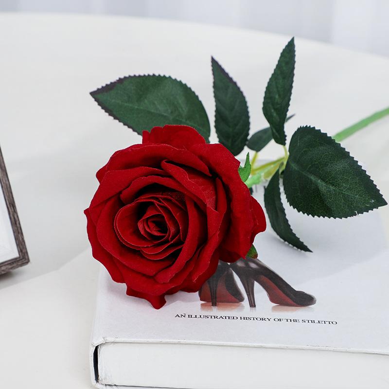 Artificial Flower Single Velvet Rose Flower for Wedding Decor