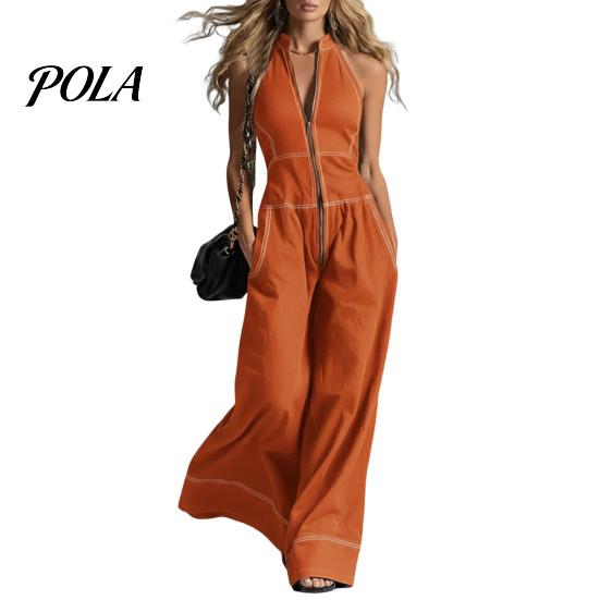 Tuta da donna senza maniche, con zip, colletto alto, pantaloni a gamba larga, Rompers, Abiti estivi casual monopezzo con tasche, Articoli in saldo