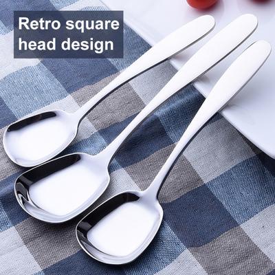 Stoviglie per cucchiaio da zuppa da cucina piatto in acciaio inossidabile con testa Suqare addensata portatile