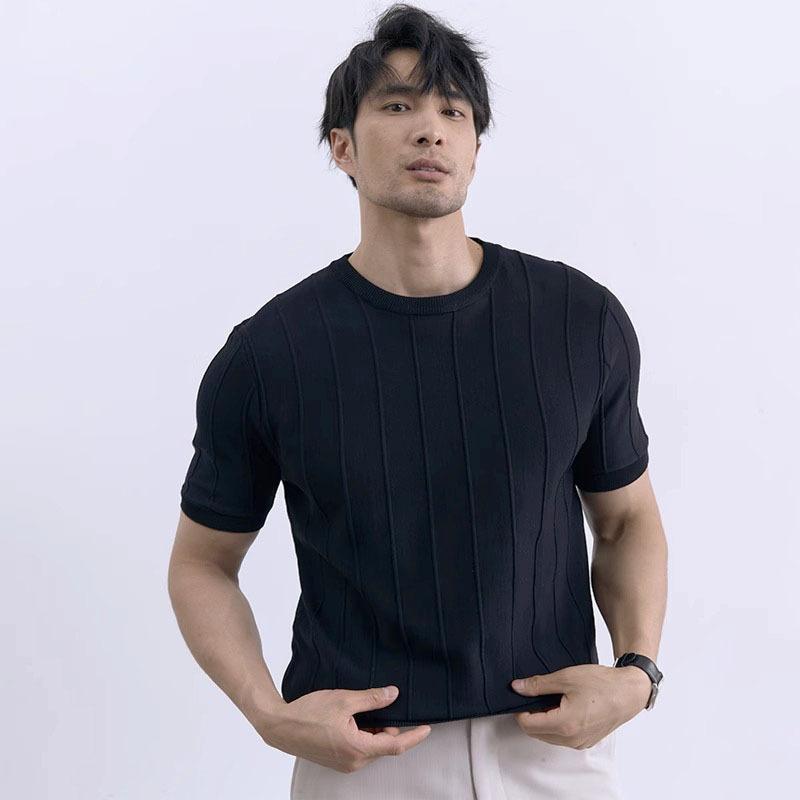 Men S Short Sleeve T Shirt Slim Fit Ice Silk Summer Business Inner Wear