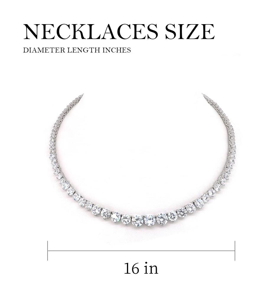 Tennis Necklace Chain Fancy Cut CZ Platinum Plated Collarbone Wedding Jewelry Classic Silver [LAVINA] Women's