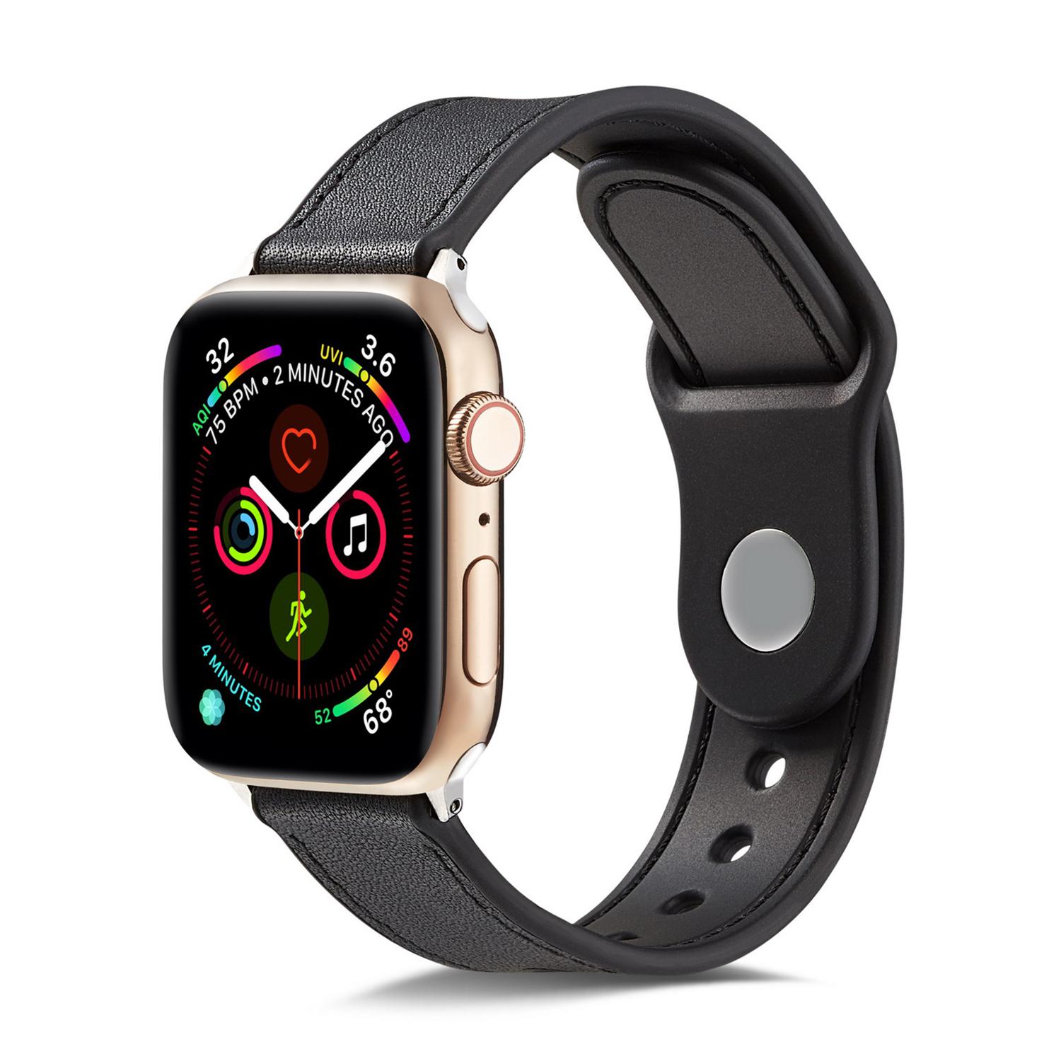 

TPU+Genuine Leather Watch Band for Apple Watch Series 10 46mm/Ultra 2 Ultra 49mm/9 8 7 45mm/SE (2023) SE (2022) SE 6 5 4 44mm/3 2 1 42mm Black