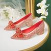 Premium wedding mid-heel shoes women's thick heel bow single shoes 2025 new wedding shoes bride shoes two wear not tired feet