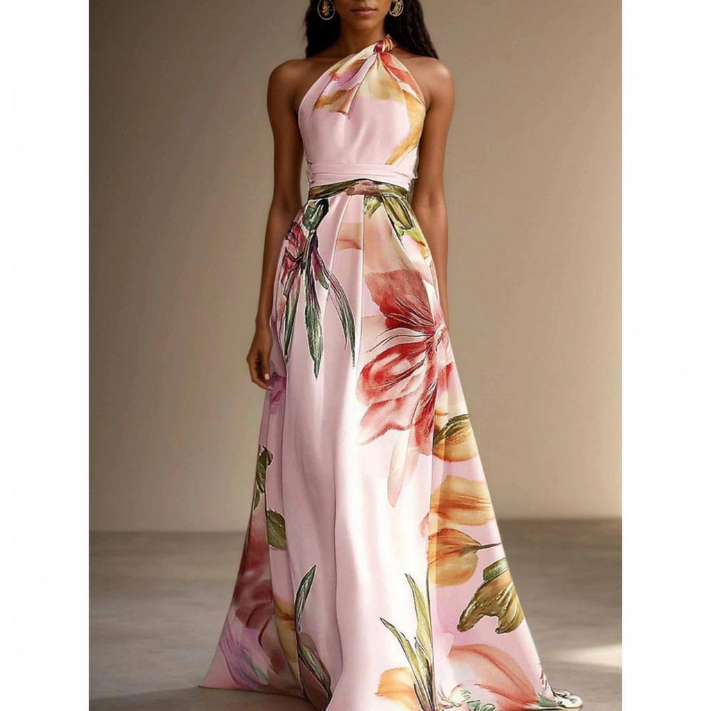 Women's Printed Long Dress Elegant Party Vacation Maxi Dress for