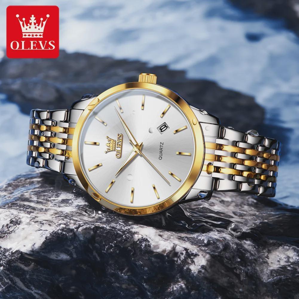 OLEVS Original Quartz Men's Watches Fashion Simple Stainless Steel Strap Waterproof Auto Date Luminous Wrist Watches for Man