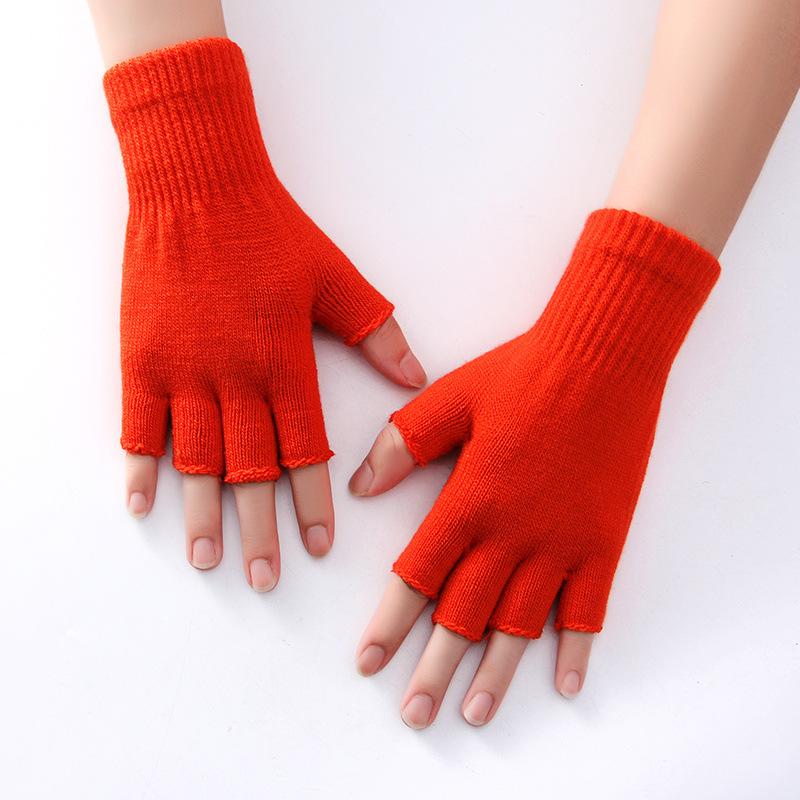 

Student gloves Men s autumn and winter cold-proof and warm knitted wool with bare fingers Half-section riding and driving Thickened half-finger gloves male young student
