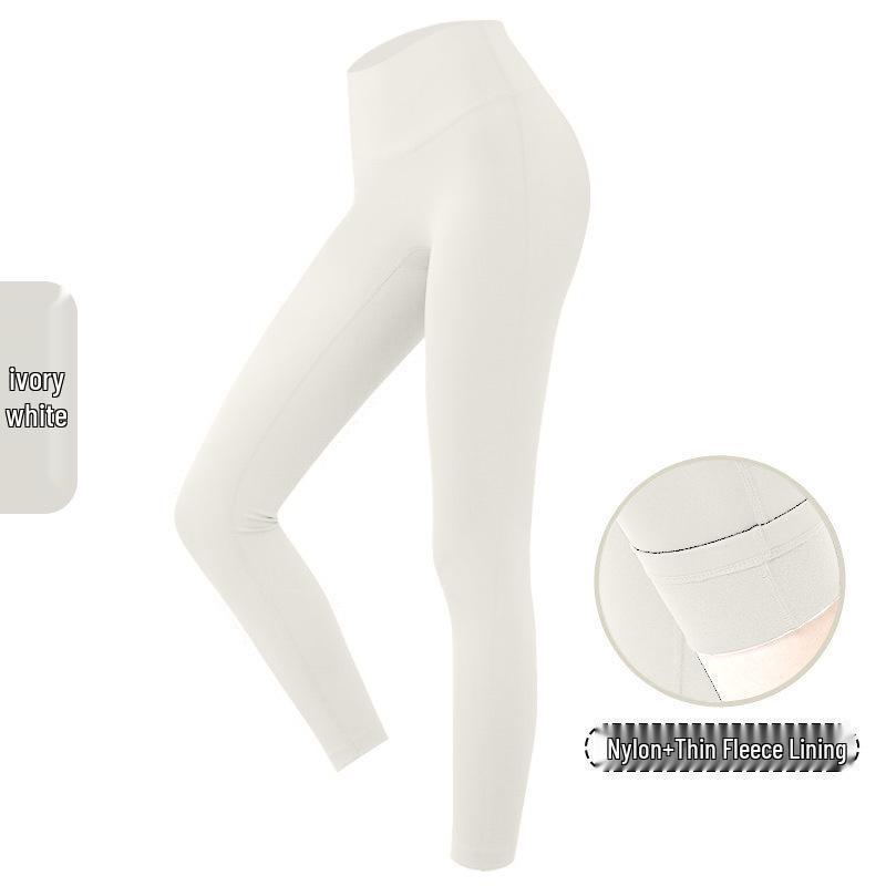

Брюки для йоги с высокой посадкой и флисовой подкладкой – Женские теплые леггинсы для осени/зимы Medium слоновая кость/белый