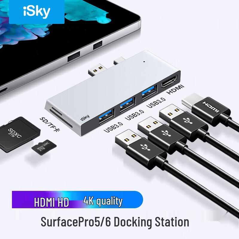 iSky Surface Pro 5/6 6-in-2 Multiport Hub Surface Pro5/6