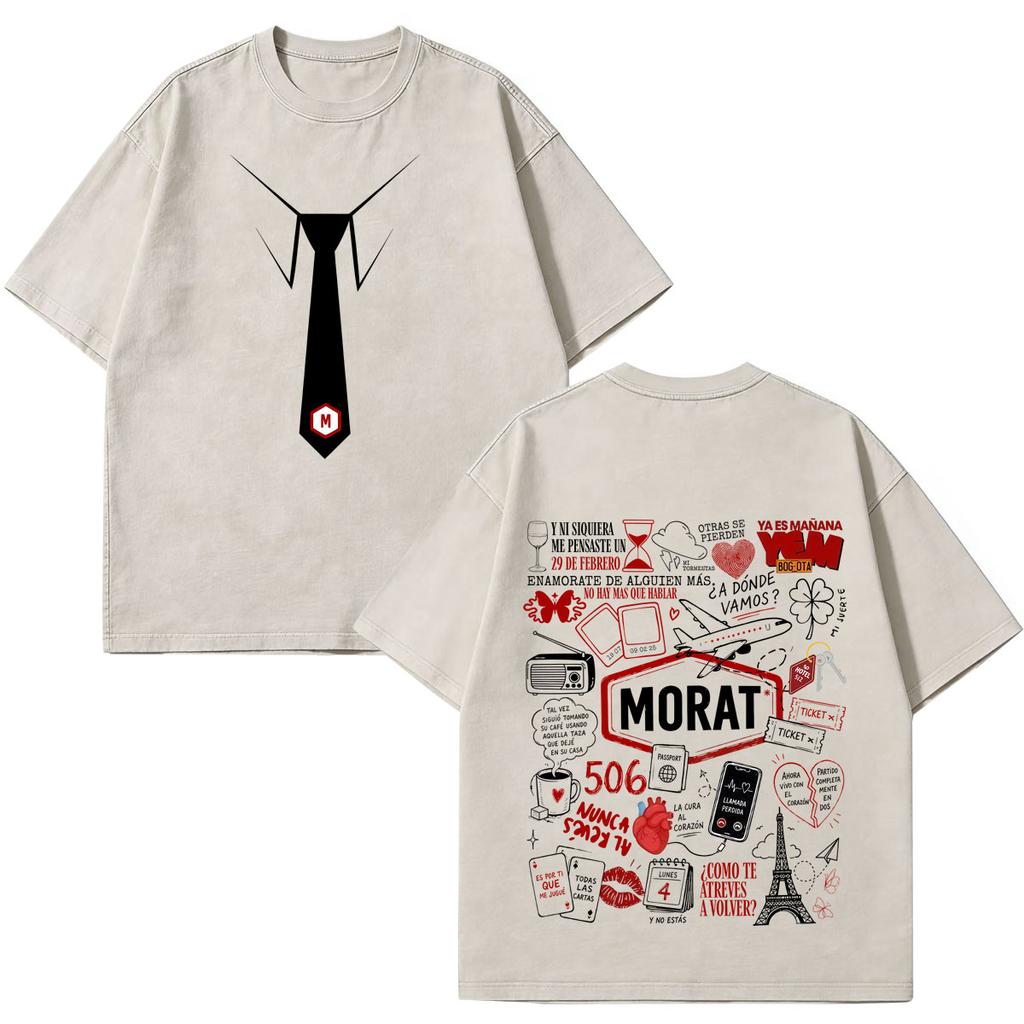 Band Rock Music Morat Tour 2026 Print Vintage Washed T-shirts Men Women Hip Hop T Shirt Loose Cotton Fashion Clothing T-shirts