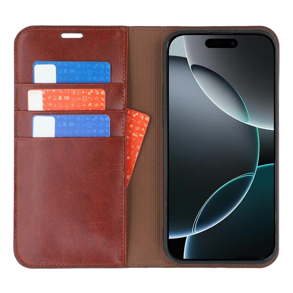 For iPhone 16 Pro Max Stand Cases Genuine Split Leather Wallet Phone Cover Magnetic Closure