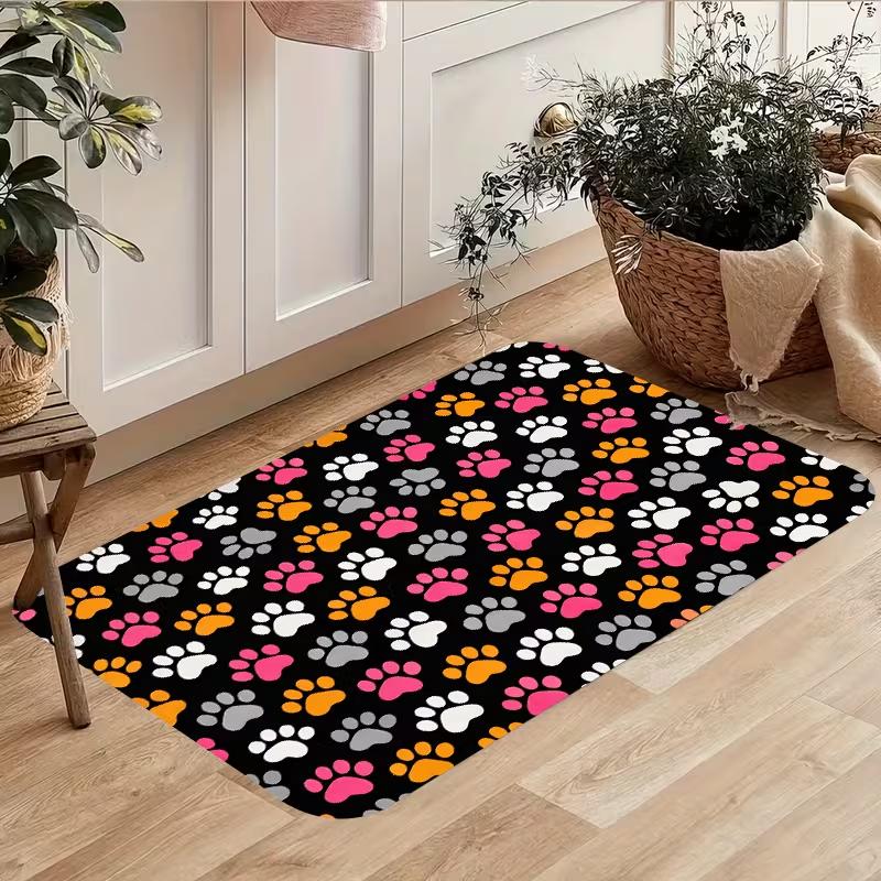Multicolor Pink Orange Gray Dog Paw Print Doormat Anti Slip Floor Mat Pet Lover Front Door Mat Kitchen Indoor Entryway Door Rug