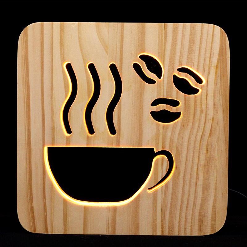 Creative 3D Night Lamp Corporate Gift Design Letter Music Notes Solid Wood Hollowed-out Carving LED Desk Lamp Wooden