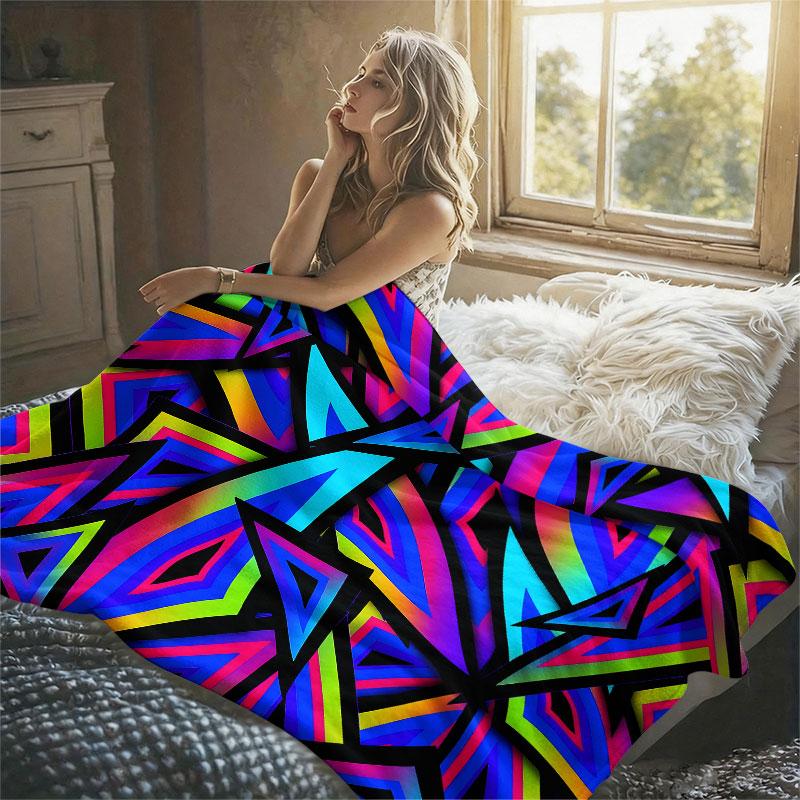 Neon Triangle Mix Flannel Blanket Warm Soft Halloween Christmas Decorative Couch Warm Cozy All-Season Gift