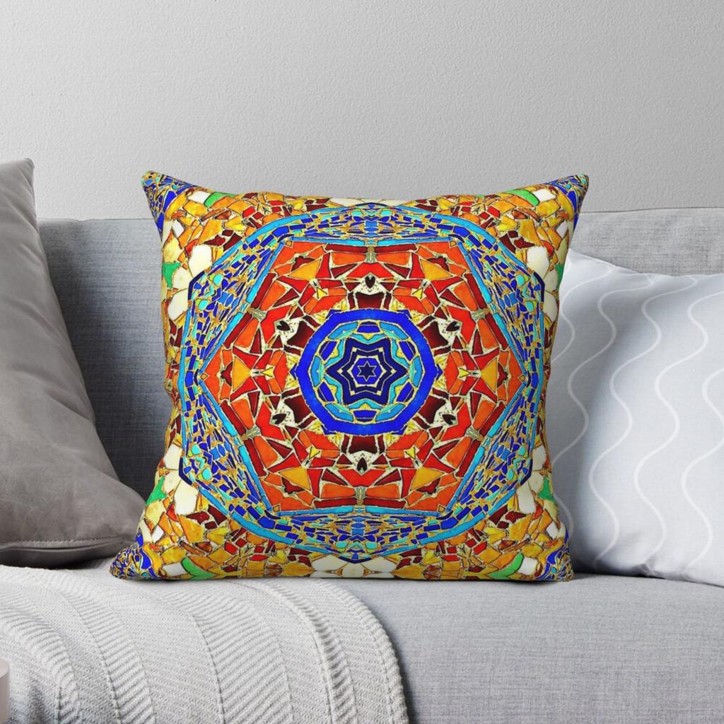 Kaleidoscope Mosaic Spanish Pillowcase Polyester Linen Velvet Printed Zip Decor Pillow Case Car Cushion Cover