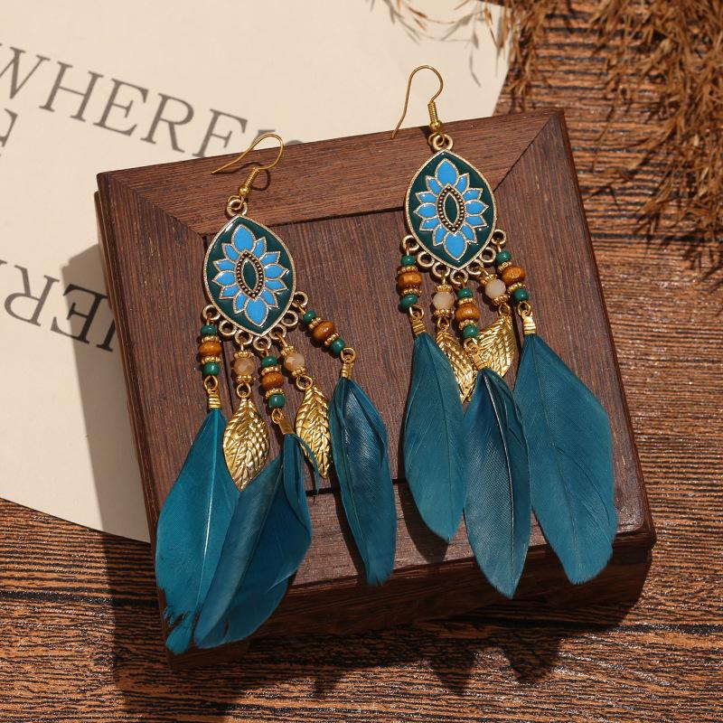 Bohemian Long Tassel Feather Earrings - Trendy Douyin-Inspired Design for Women